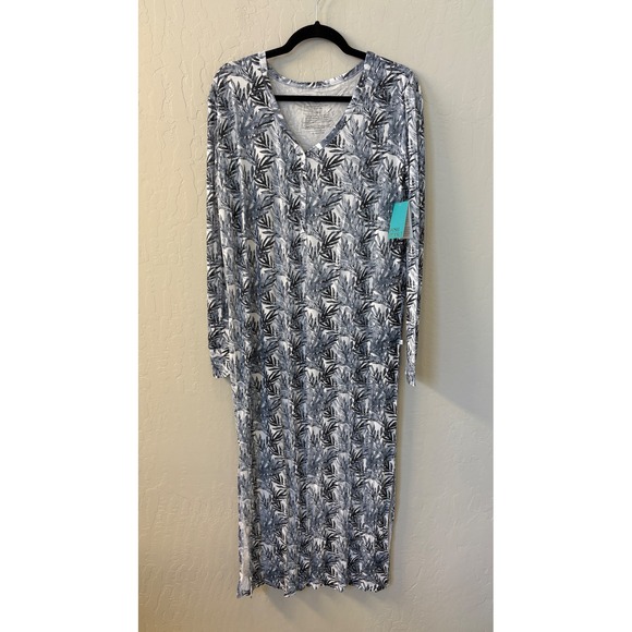 Posh‎ Peanut Henley Maxi Long Sleeve Maternity Dress Jared Blue Leaf V Neck Sz M